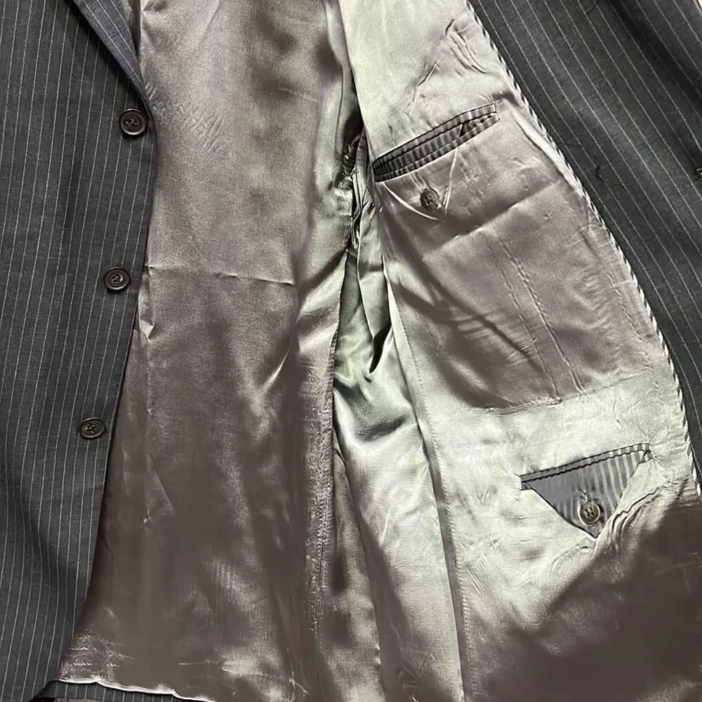 Oscar de La Renta Grey w Blue Pinstripes 3-button Men’s 48R Sports Coat Blazer